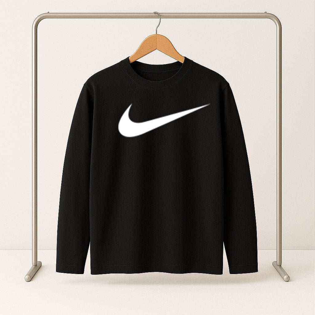 Black Long Sleeve T-Shirt - Nike Swoosh Design