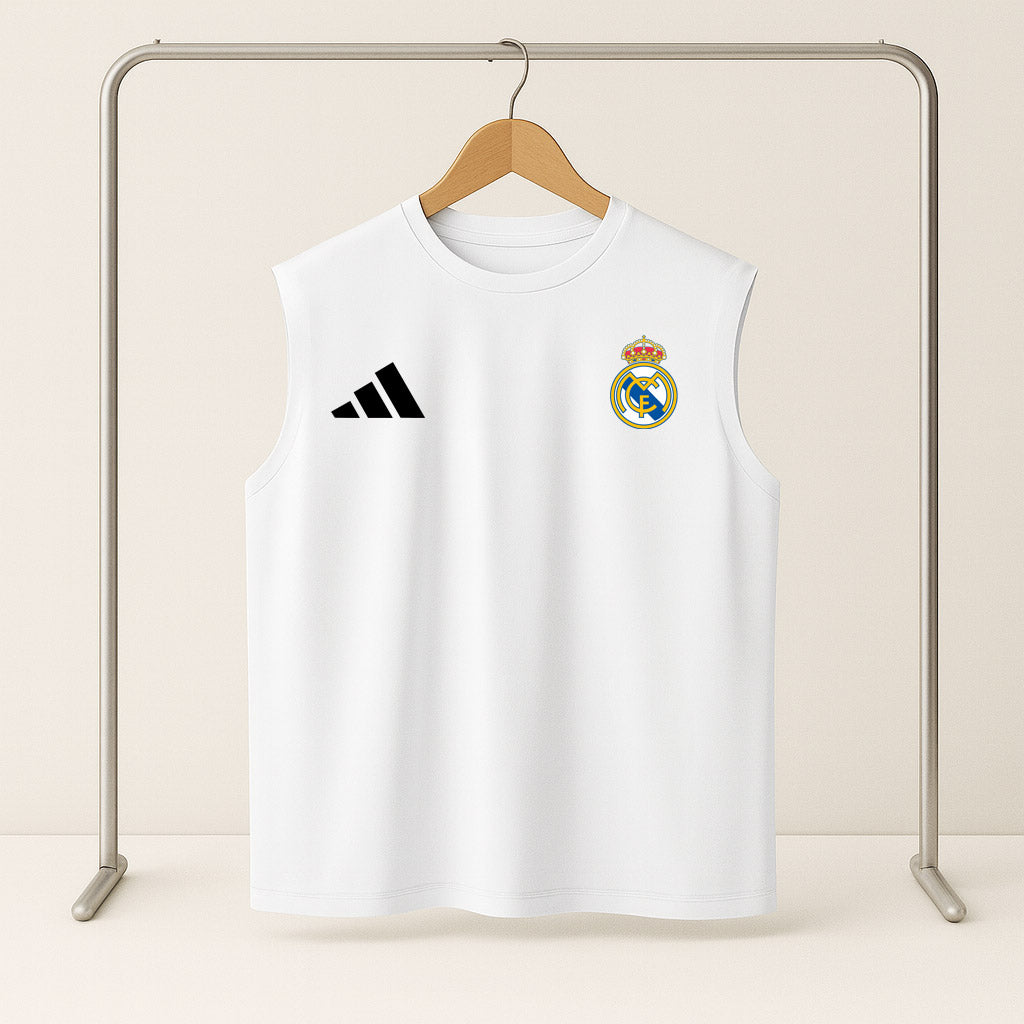 Real Madrid White Graphic Sleeveless T-Shirt