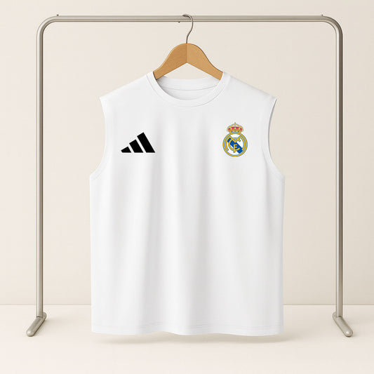 Real Madrid White Graphic Sleeveless T-Shirt