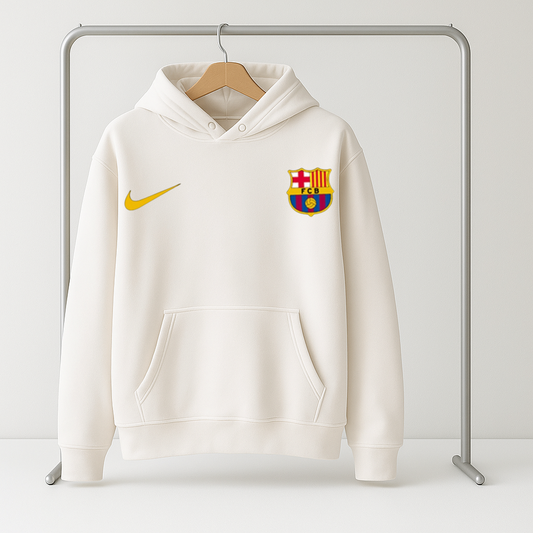 White FC Barcelona Hoodie – Special Sizes