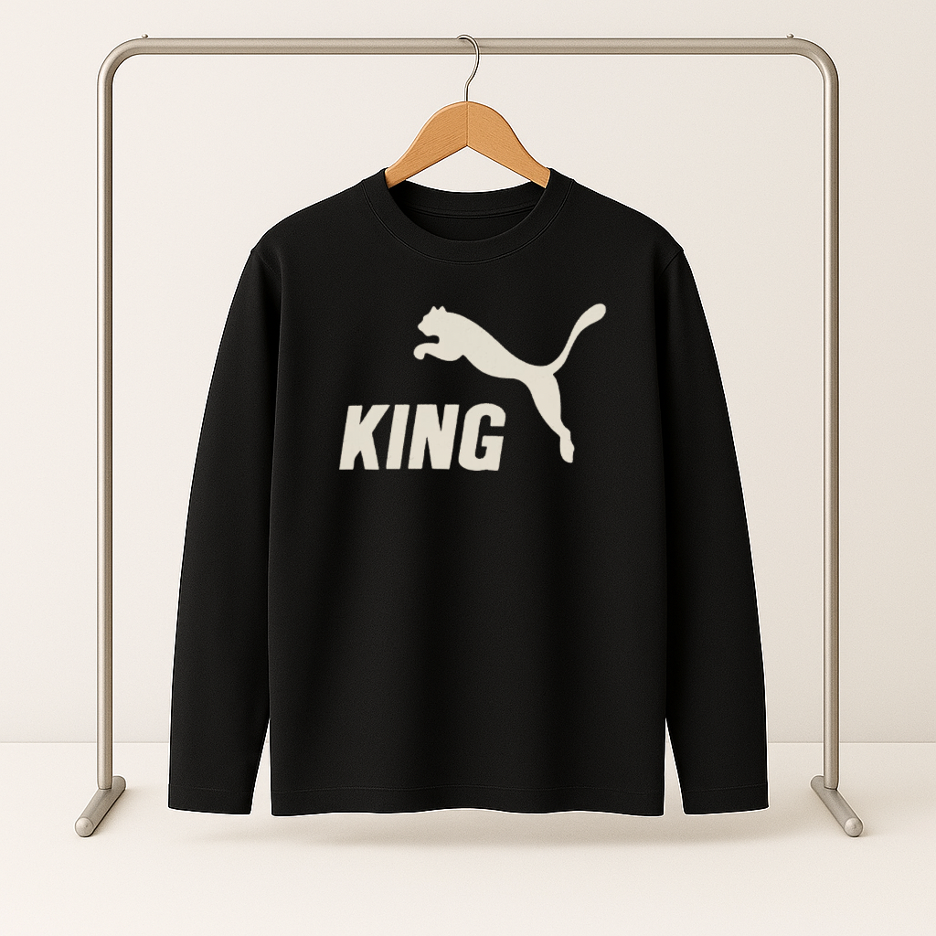 تيشيرت بوما كينج بأكمام طويلة - أسود (مقاسات خاصة)